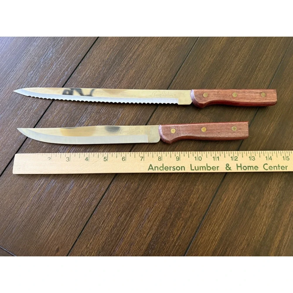 Pierre Santini Lifetime Japan Stainless Steel Knife Set Wood Handle 2pc Vintage